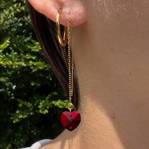 Crystal Heart Threader Earrings - Image 3