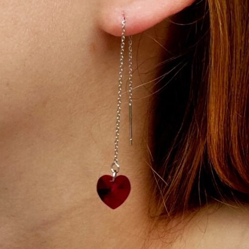 Crystal Heart Threader Earrings - Image 2