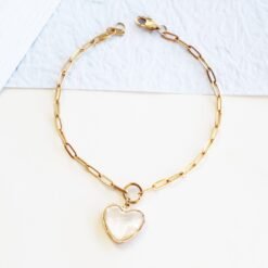 Paperclip Mother of Pearl Charm Bracelet