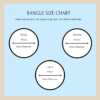 Bangle size chart with three inner diameter options: small 55mm, medium 60mm, and large 65mm, with a note to allow space for hand knuckles.