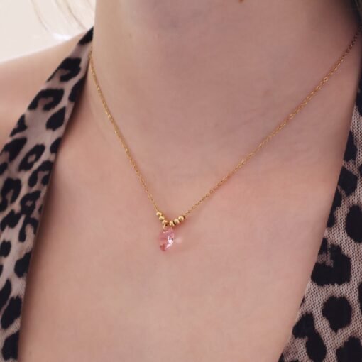 Deanna - Pink Swarovski Heart Necklace - Image 2