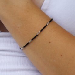 Black and silver bracelet made with Miyuki glass seed beads.