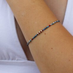 Red, blue and silver bracelet made with Miyuki glass seed beads.
