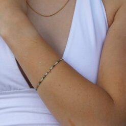 Green, mint green, beige and silver bracelet made with Miyuki glass seed beads.