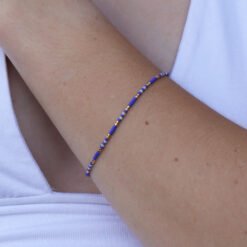 Blue, beige and silver bracelet made with Miyuki glass seed beads.