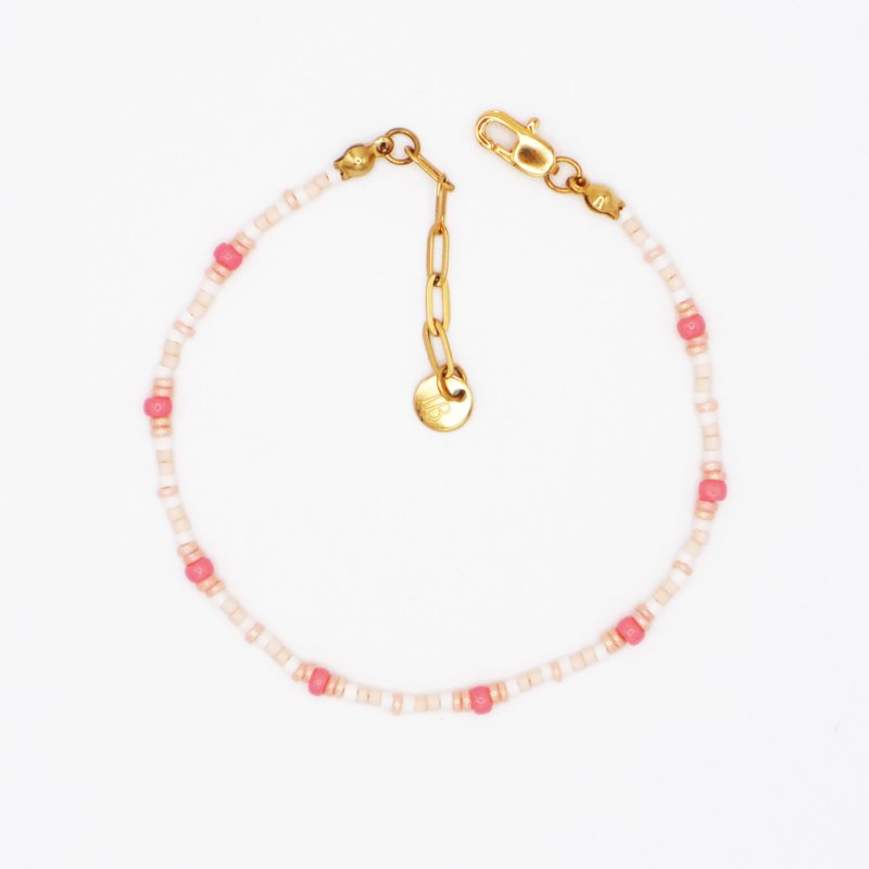 Pink and cream beaded bracelet with gold clasp, soft coastal everyday piece
